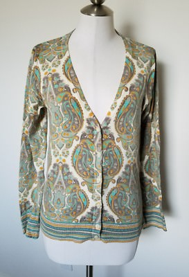 Merona Target Womens Cardigan Sweater Paisley V-Neck Button Down M -a10 