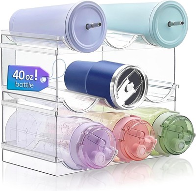 [ Large Compartment ] 3 Pack Water Bottle Organizer, 9-bottle, Clear 