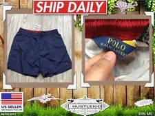 Vintage Polo Ralph Lauren Swim Trunks Boarder Shorts Men Blue Mesh Lined Large L