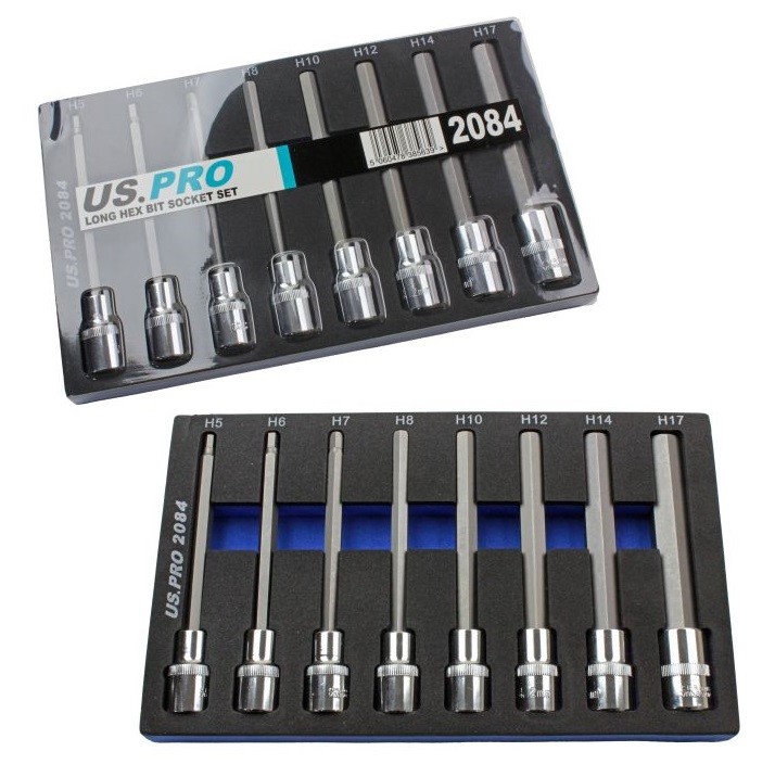 US PRO Long Hex Bits Sockets Key Set Allen 8pc 1/2"" Drive 140mm 5 - 17mm 2084 - Image 4