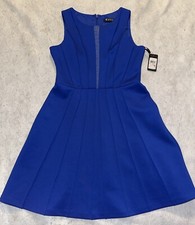 Nwt  Guess Womens Blue Mesh V Sleeveless Short Fit N Flare Dress Size 10