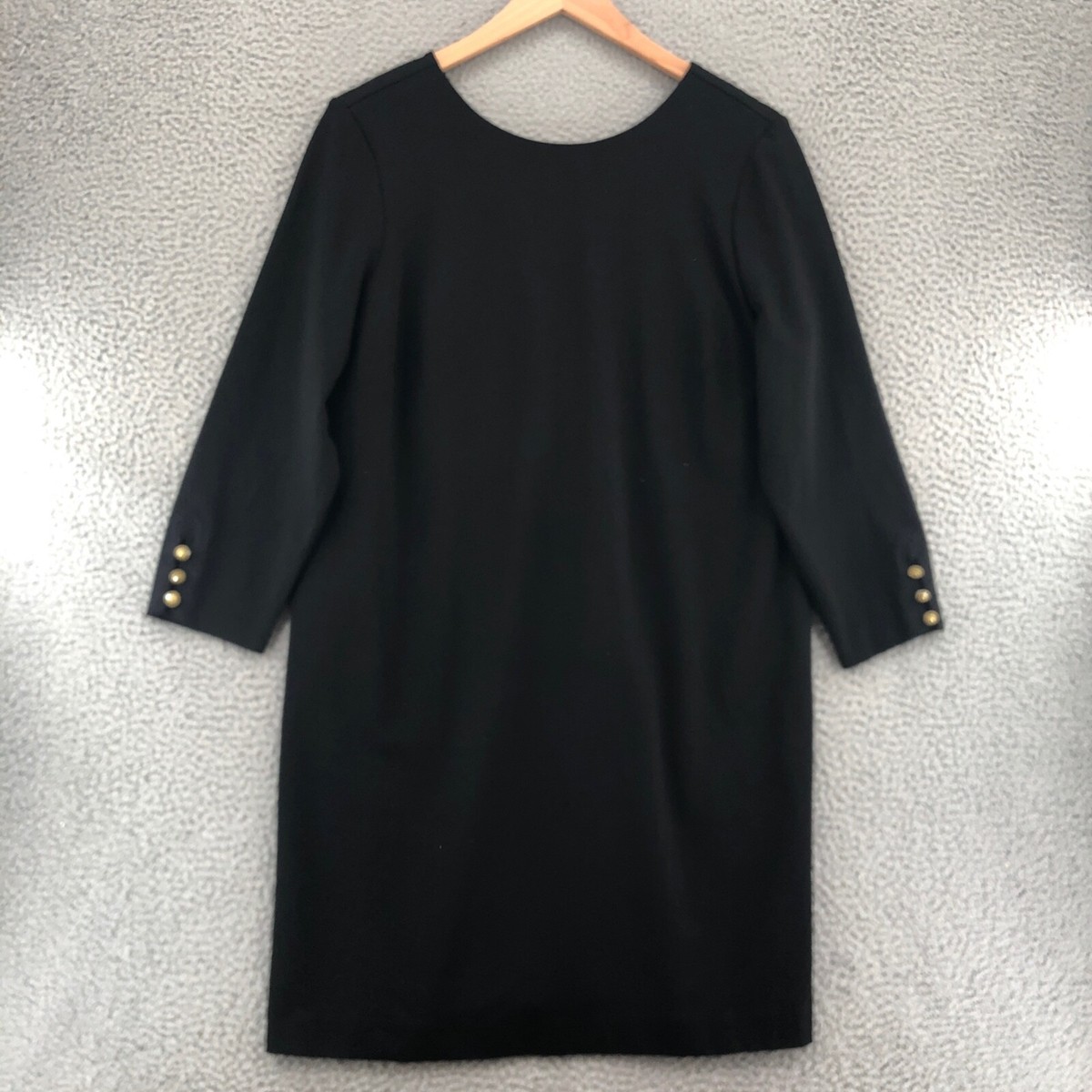 Chicos Dress Womens US 16 Black 3/4 Button Sleeve Sheath Stretch