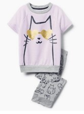 Gymboree Sleep Shop Cat In Heart Glasses 2 Piece Pajama Set Size XS 4 NWT