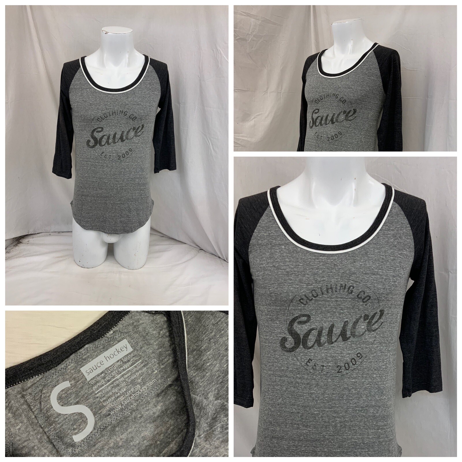Sauce Hockey Shirt S Gray 1/2 Sleeve Poly Cotton Rayon Made USA YGI O2
