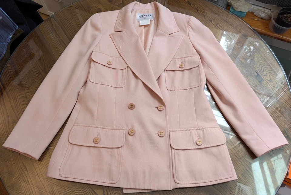 Chanel Vintage Pink Wool Double Breasted Jacket 97P Spring 1997 FR40 S M 6 8 - Image 4 of 4