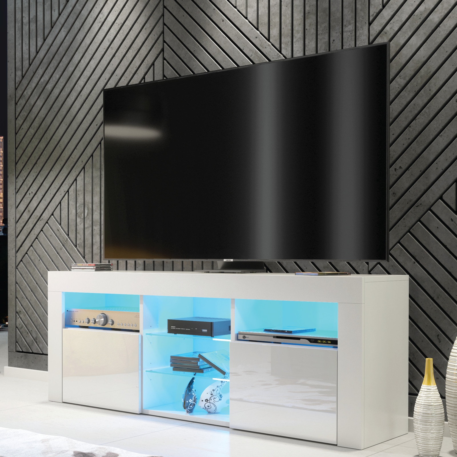 TV Unit 145cm | Modern Stand | Gloss Doors | Free LED | Creative Furniture ⭐⭐⭐⭐⭐