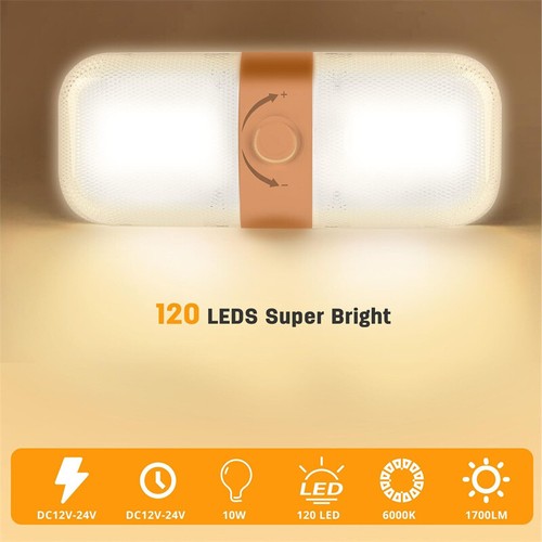 12V LED RV Interior Ceiling Light Boat Fixture Camper Trailer Double Dome Frost - Photo 7/8