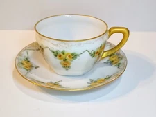 Antique 1920's RS Germany Tea Cup and Saucer Yellow Roses Hand Painted & Signed