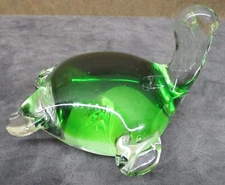 Vintage Transparent Green Glass Sea Turtle Paperweight VERY NICE Unmarked