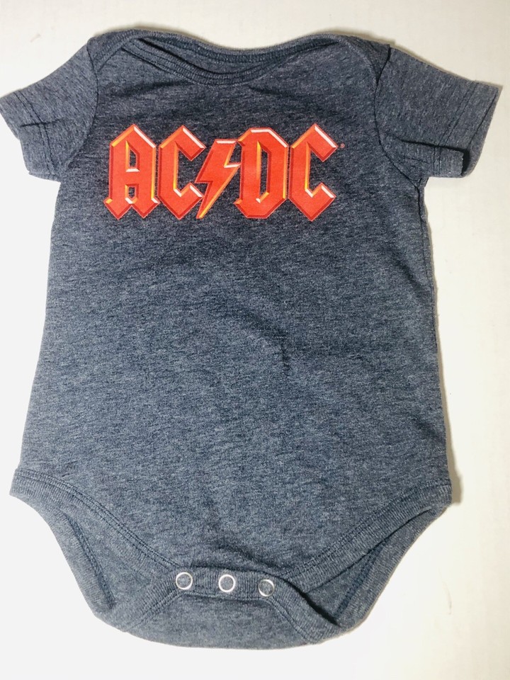 AC/DC Baby One Piece Unisex Gray With Red Letters 3-6 Months Used Very ...
