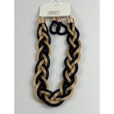 Gold Black Braided Necklace With Matching Earrings Statement Jewelry Set