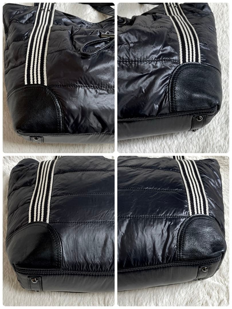 Burberry Blue Label Down Stripe Leather Large Tote Bag Black Handbag New thumbnail 23