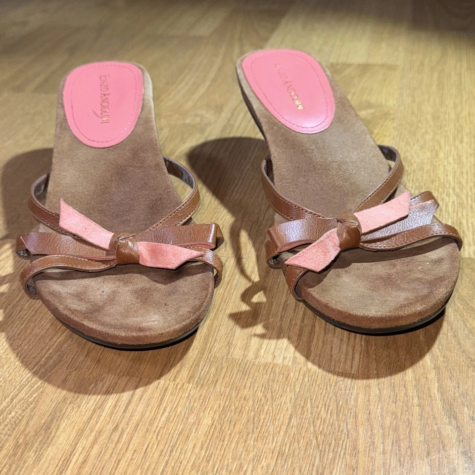 Sandalias de tacón de gatito Enzo Angiolini para mujer talla 7M cuero marrón rosa Y2K años 90 Foto 3 de 4