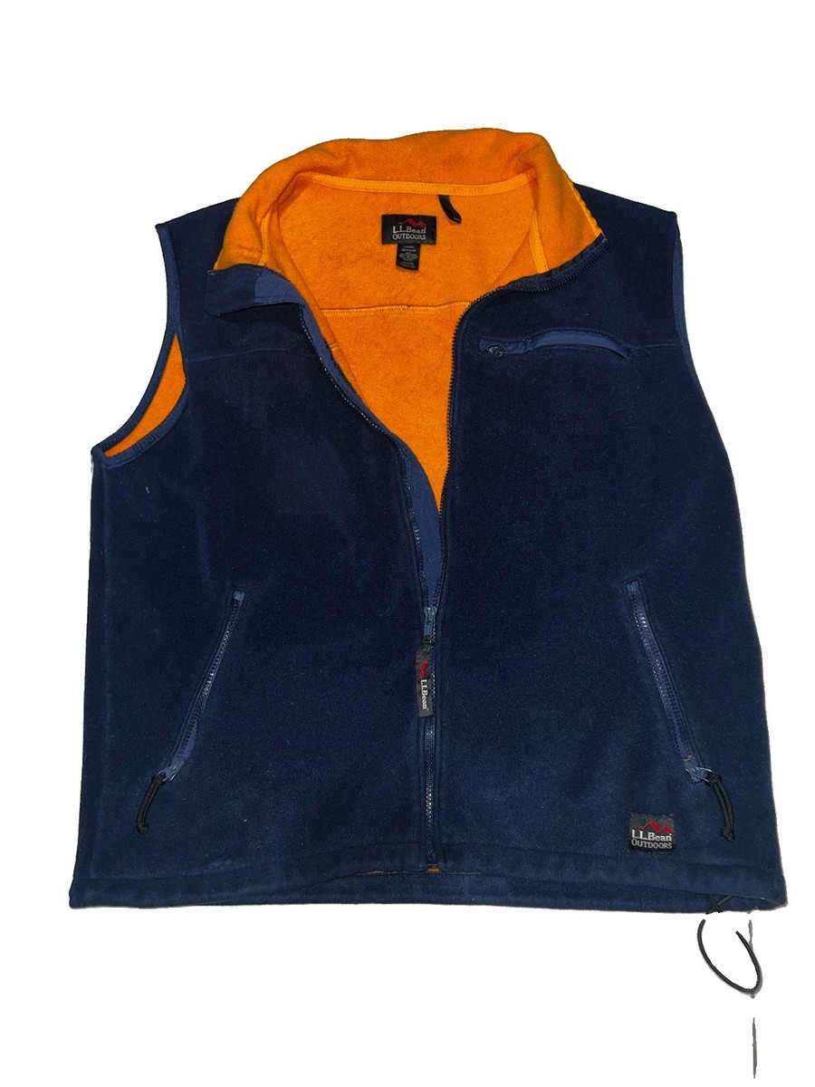 L.L.BEAN Men’s Navy Orange fleece interior Cold Weather Vest, Sz L