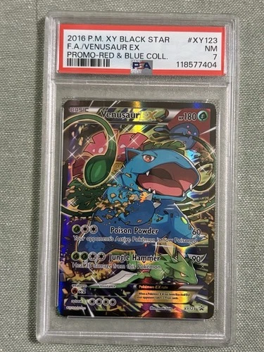 2016 POKEMON XY BLACK STAR PROMO RED & BLUE COLL FULL ART/VENUSAUR EX PSA 7