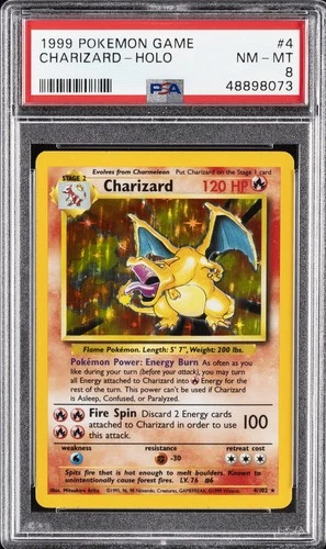 1999 POKEMON BASE SET UNLIMITED #4 CHARIZARD-HOLO PSA 8