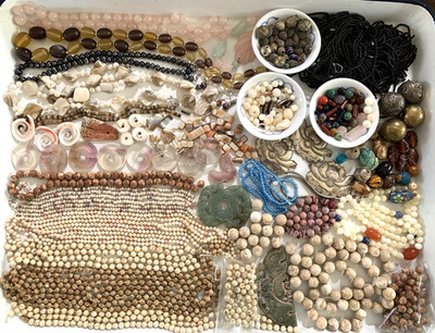 Lot of Vintage Stone, Shell, Pearl etc. Beads - Strands & Loose -New & used 1980