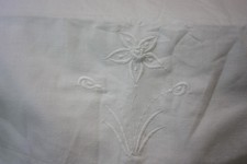 NB1491 Vintage Pair White Cotton Embroidered Pillowcases