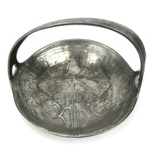 Kayserzinn Henkelschale 4218 Jugendstil Hugo Leven Entwurf Obstschale Fruchtkorb