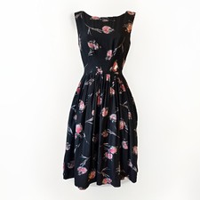 EMILY AND FIN WOMENS DRESS UK 10 FIT & FLARE ROCKABILLY BLACK FLORAL P2P 36 L38