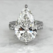 White Moissanite 4.20 Ct Pear Cut Prong Engagement Ring 925 Sterling Silver