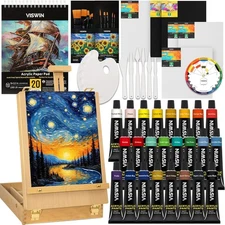 VISWIN 62 Pcs Acrylic Paint Set with Easel Box, Painting Kit 24 62 
