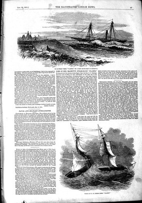 Original alter antiker Druck 1851 Schiffswrack Dampfschaluppe Schiff Flamer Monrovia
