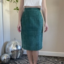Vintage Green Suede Midi Pencil Skirt