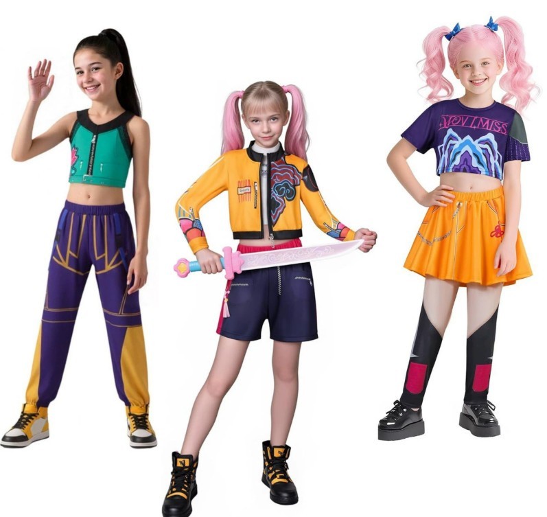 KPop Demon Hunters Rumi Mira Zoey Cosplay Costume Set Girls Kids Dress Outfits