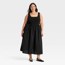 Women's Pullover Knit to Woven Midi Dress - A New Day Black