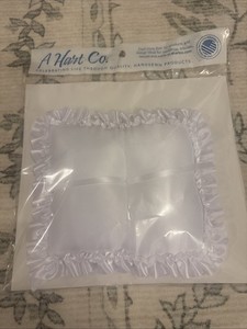White Satin Wedding Ring Bearer Pillow with Ruffle Edge – New in Package