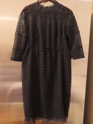 Akris Punto Black Lace Embroidered silk dress size Large long sleeve midi