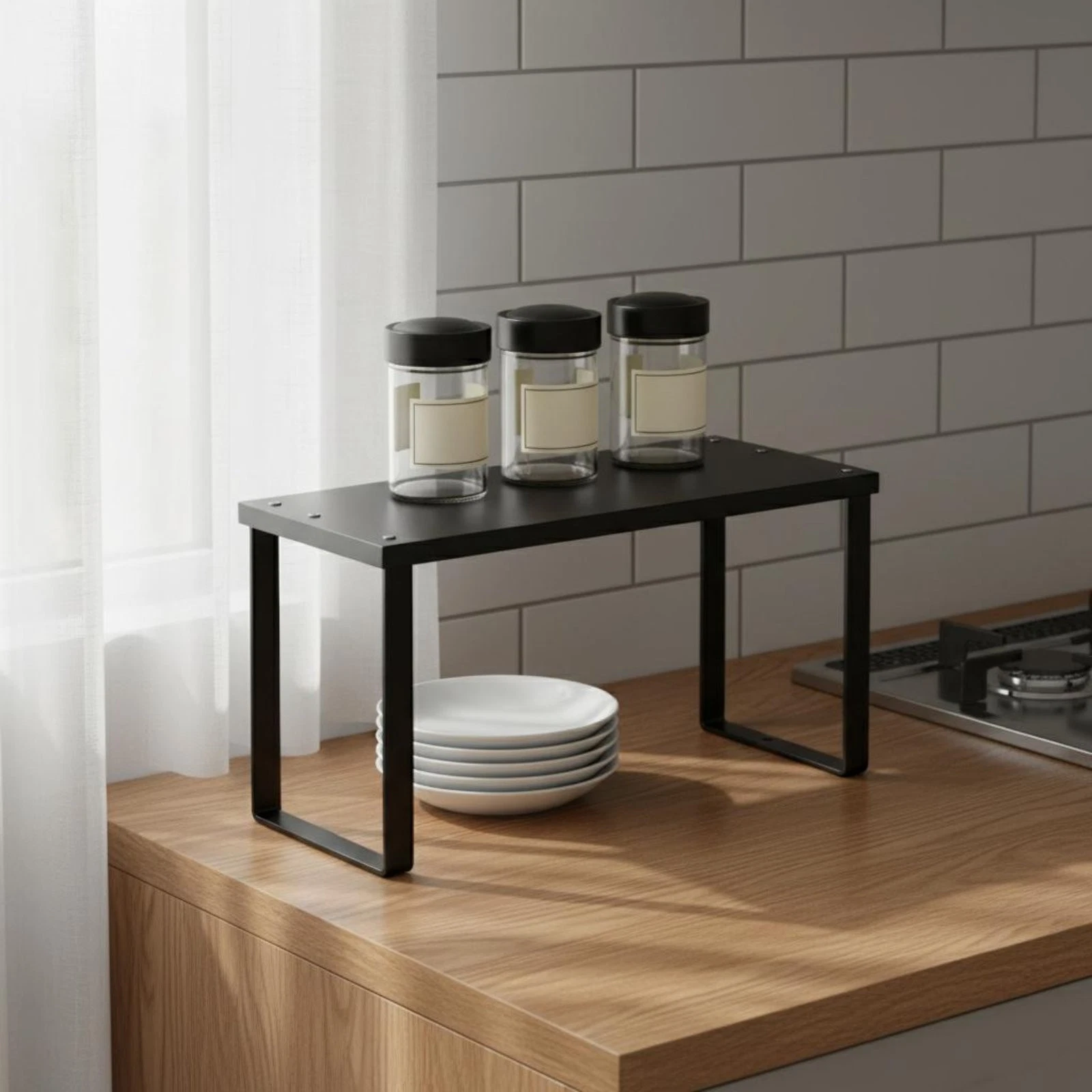 Seasoning Rack Organizer Space Saving Stackable Counter Shelf for Pantry