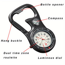 Outdoor-Ready Portable Clip-On Carabiner Pocket Watch with Compass/Bottle Opener