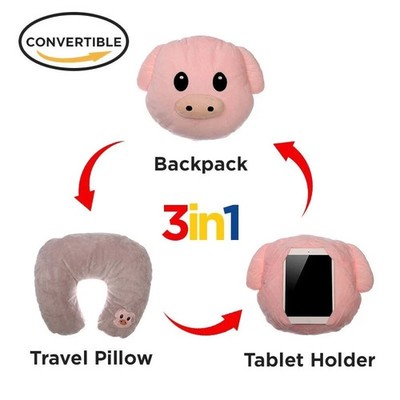 3-in-1 Piggy Emoji Pillow Convertible Travel Pillow & iPad Holder Gift for Kids