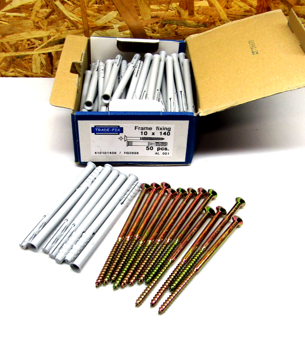 M10 x 140mm MASONRY NYLON FRAME ANCHOR NYLON PLUG & SCREWS  x 15 SET