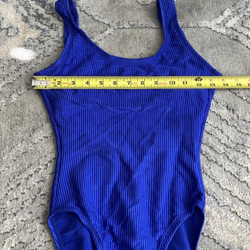Vtg Catalina Swimsuit Sz 8 Navy Blue Ribbed One Piece Low Back High Cut 80s 90s - Picture 2 of 11