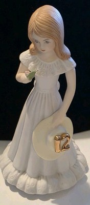 Vintage Enesco Growing Up Girls Birthday Figurine Age 12 Brunette 1982 Porcelain