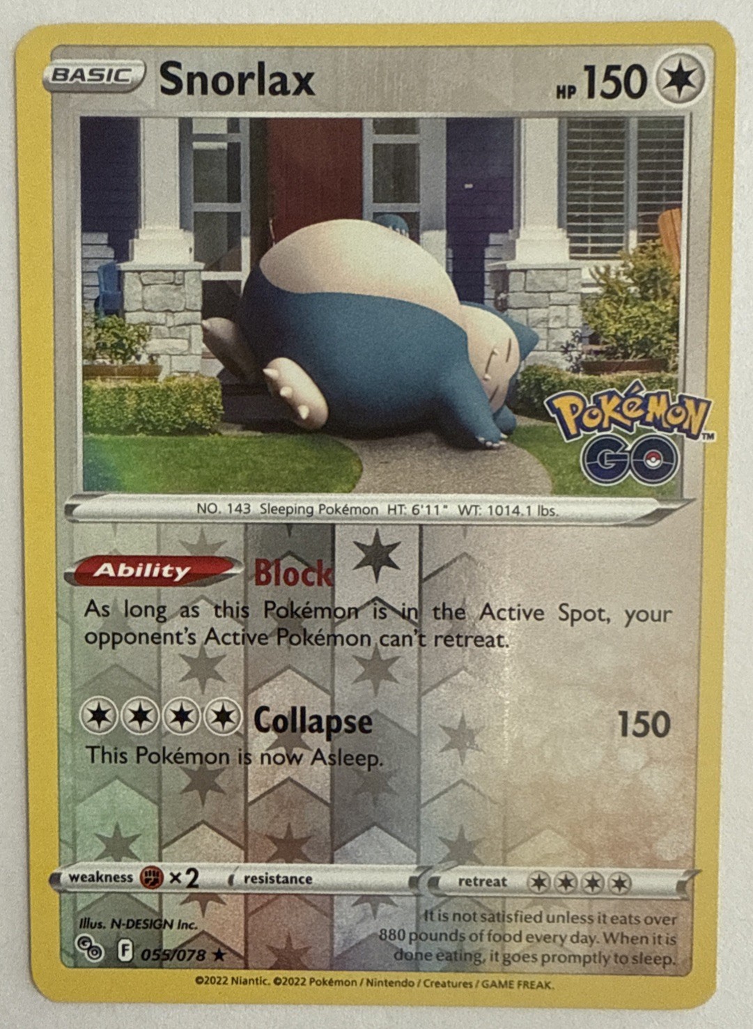 Pokemon TCG SWSH Pokemon Go! - Snorlax Reverse HOLO 055/078