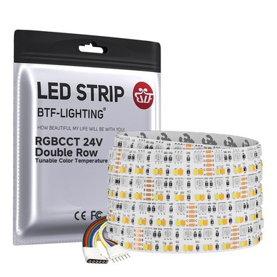 Double Row 270Leds/M RGBCCT LED Strip Light Tunable White 24V 16.4Ft IP30