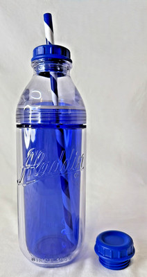 Aladdin Cafe To-Go Water Bottle 20 Oz Two-Way Lid Blue Milk Bottle