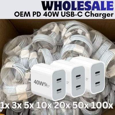 Lot 40W PD USB C Fast Charger Cube For iPhone 17 16 15 14 13 12 11 Type C Cable