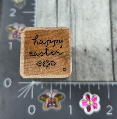 JRL Design Happy Easter Script Flower Block Rubber Stamp Wood #Q85