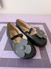 QQ Girl Black Flower Kids Dress Shoes Ballet Flats W Strap Toddler Baby Size 7