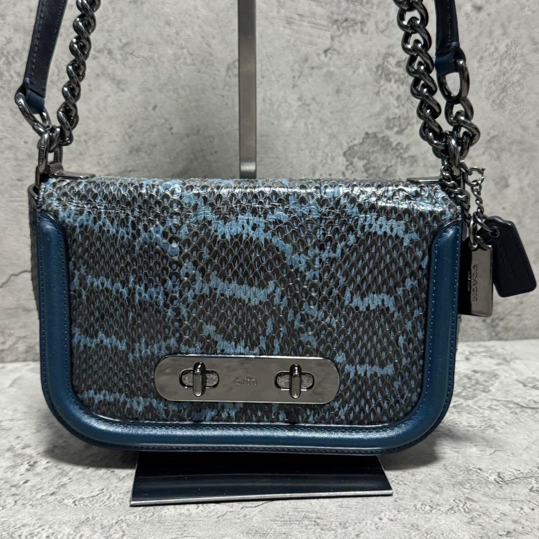 COACH Swagger Chain Python Blue 2Way Shoulder Bag… - image 3
