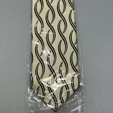 Vesuvio Napoli Men's Beige and Black Geometric Design Neck Tie Made of Pure Silk