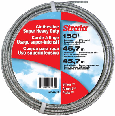 Strata 150 Feet Clothesline Outdoor Heavy Duty Galvanized Wire Steel Cable, Silv