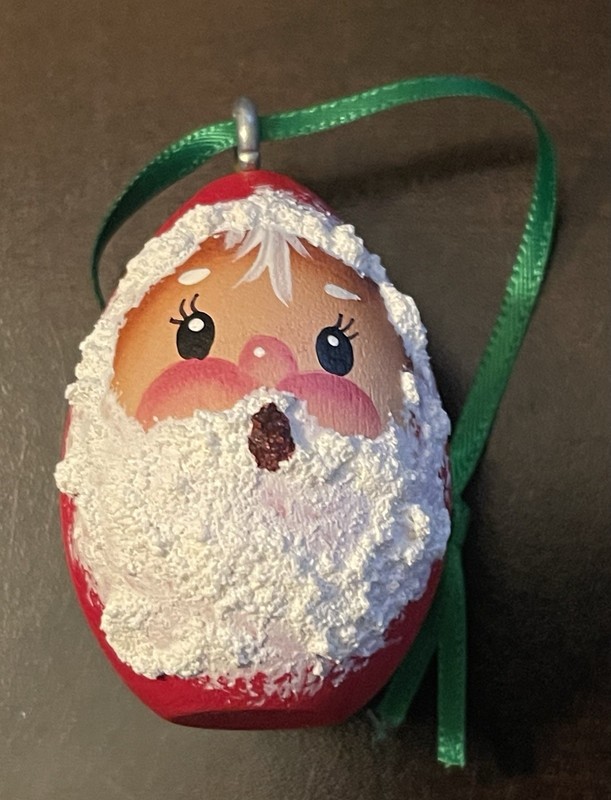 Rare Santa Claus Wooden Egg Textured Hand Painted Christmas Ornament Collectible