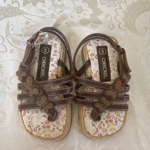 Cherokee Girls Butterfly Strappy Sandals Brown Floral Buckle Size 6 Toddler 