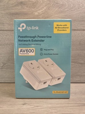 TP-Link TL-PA4010P KIT AV600 Passthrough Powerline Netzwerk Extender - Neu Versiegelt